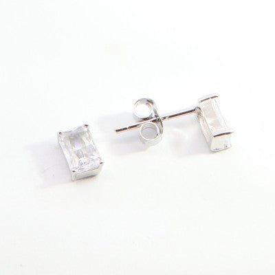 Sterling Silver Emerald Shape CZ Stud Earrings