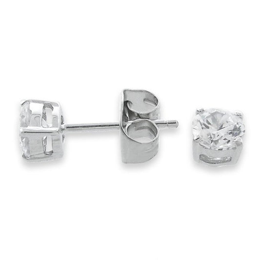 Sterling Silver 6mm Round Solitaire Style CZ Stud Earrings