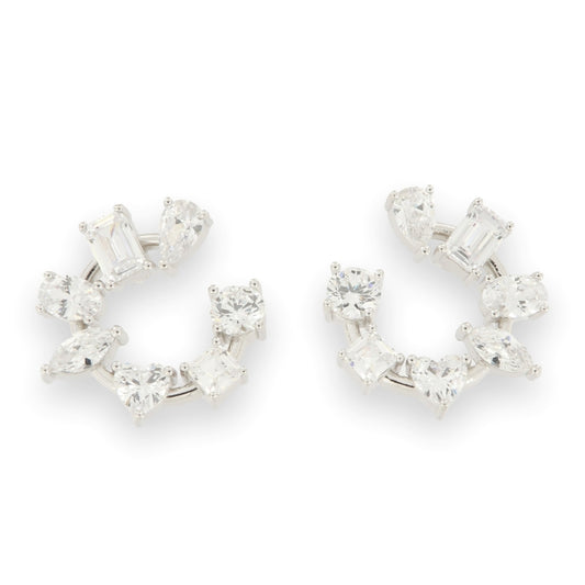 Sterling Silver 20mm Open Round Clustered CZ Stud Earrings