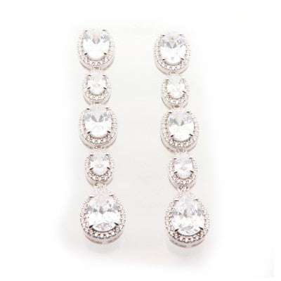 Sterling Silver Alternating Graduating Oval & Pear CZ Drop Earrings