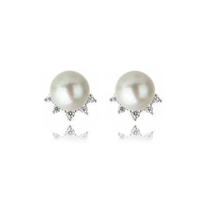 Georgini Sterling Silver CZ Pearl Stud Earrings