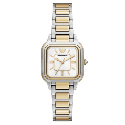 Emporio Armani 35mm Ladies Cecilia Mother of Pearl Dial Two Tone Yellow Gold & Silver Bracelet Watch