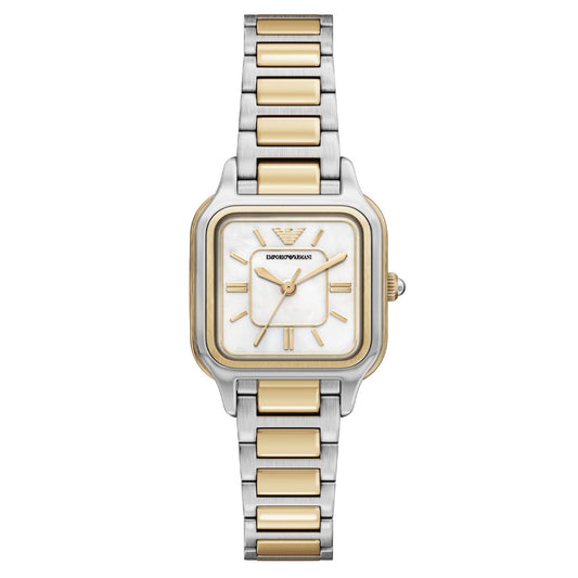 Emporio Armani 35mm Ladies Cecilia Mother of Pearl Dial Two Tone Yellow Gold & Silver Bracelet Watch