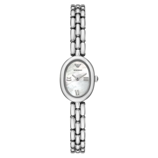Emporio Armani 24mm Ladies Sinfonia Silver Tone Mother of Pearl Dial Link Watch
