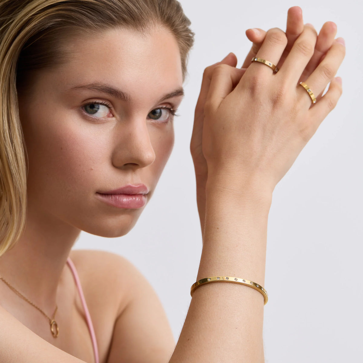 D.LOUISE Yellow Gold Plate Eternity Bangle Slim