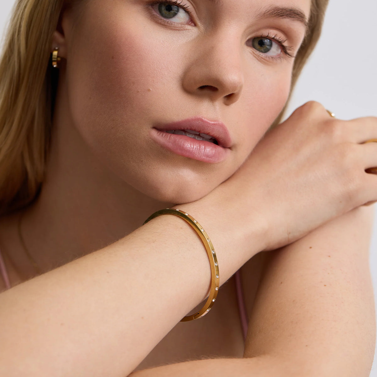 D.LOUISE Yellow Gold Plate Eternity Bangle Slim