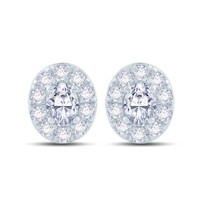 18ct White Gold Oval & Halo Diamond Stud Earrings, 0.30ct