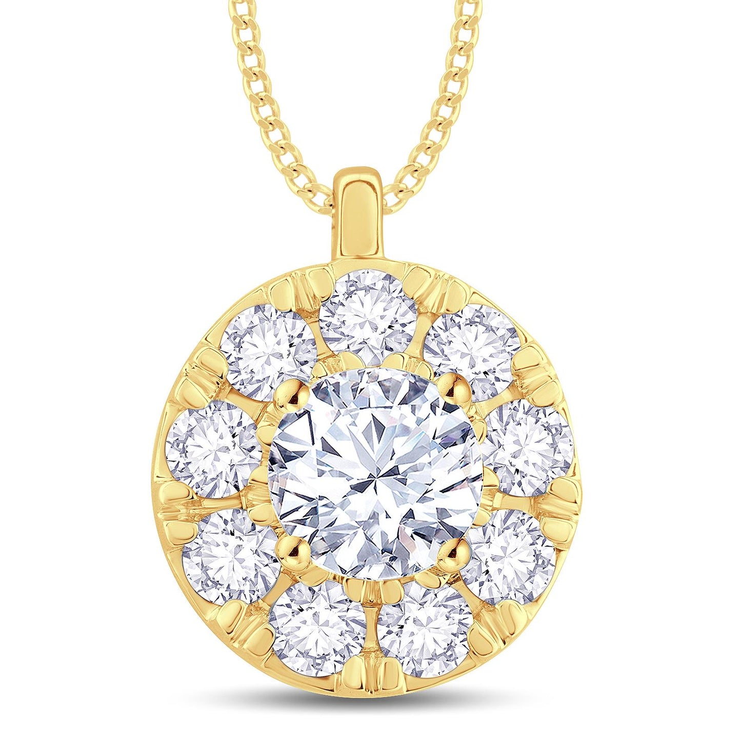 18ct Yellow Gold 0.50ct Diamond Halo Necklace