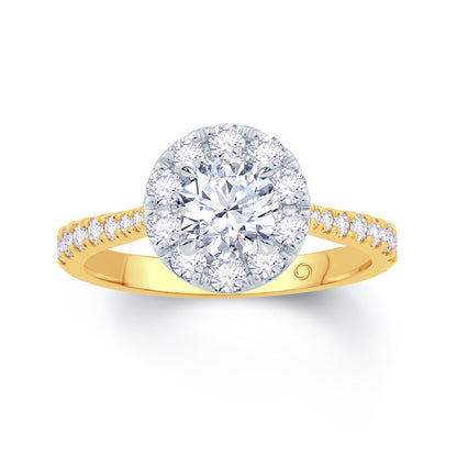 18ct Yellow Gold Brilliant Round, Halo & Shoulder Set Diamond Ring, 0.80ct