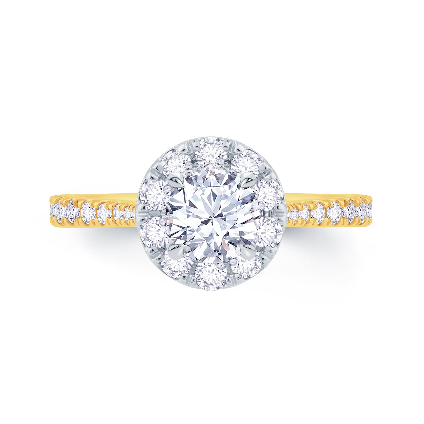 18ct Yellow Gold Brilliant Round, Halo & Shoulder Set Diamond Ring, 0.80ct