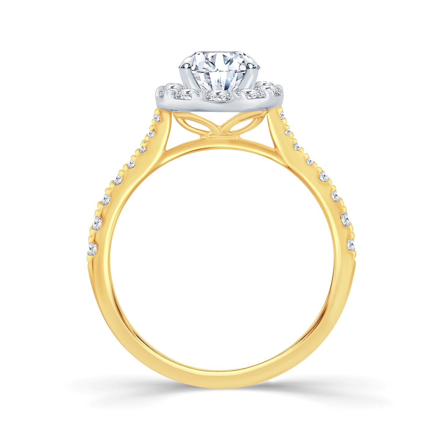 18ct Yellow Gold Brilliant Round, Halo & Shoulder Set Diamond Ring, 0.80ct