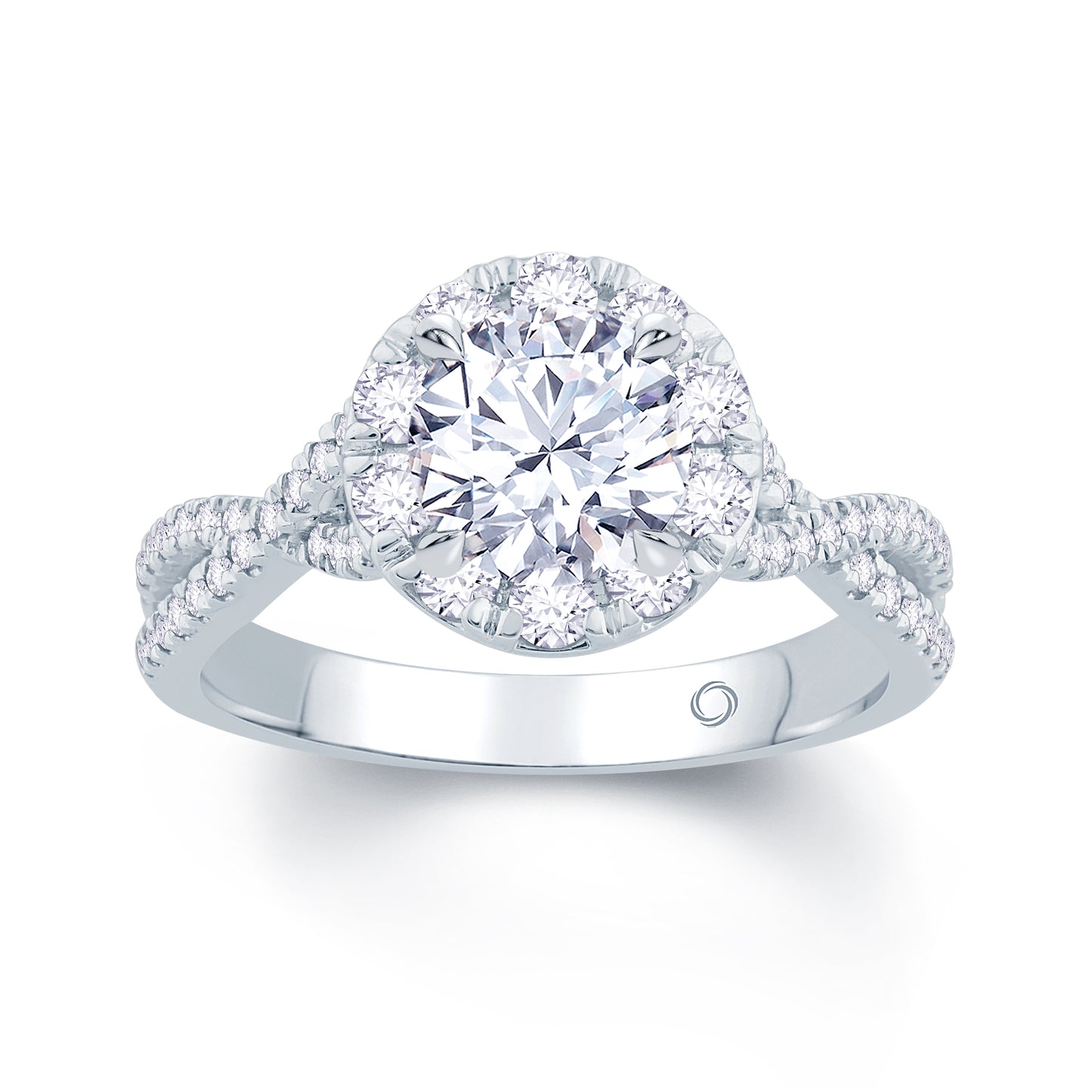 Platinum Brilliant Round & Halo, Shoulder Set Twist Infinity Diamond Ring, 0.86ct