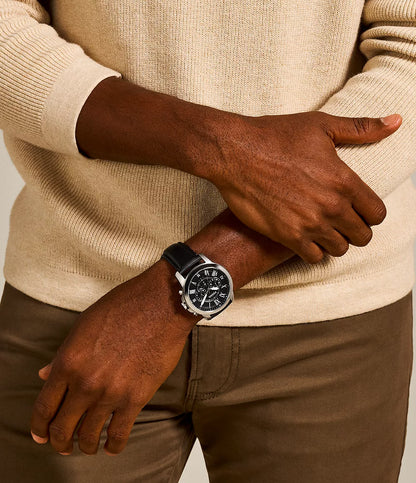 Fossil 44mm Grant Chronograph Black Leather Strap Watch