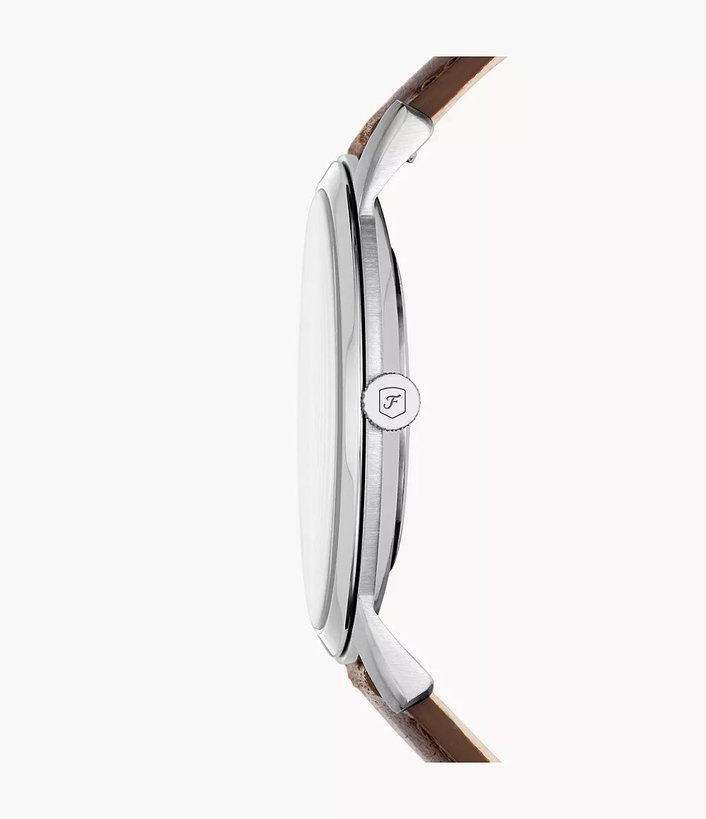 Fossil 44mm Minimalist Three-Hand White Dial Brown Leather Strap Watch