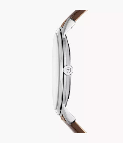 Fossil 44mm Minimalist Three-Hand White Dial Brown Leather Strap Watch
