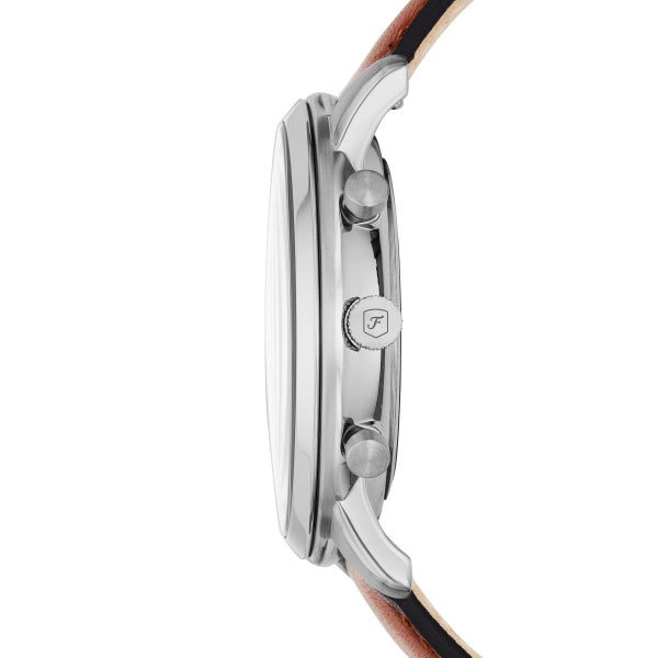 Fossil 44mm Neutra Chronograph Blue Dial Brown Leather Strap Watch