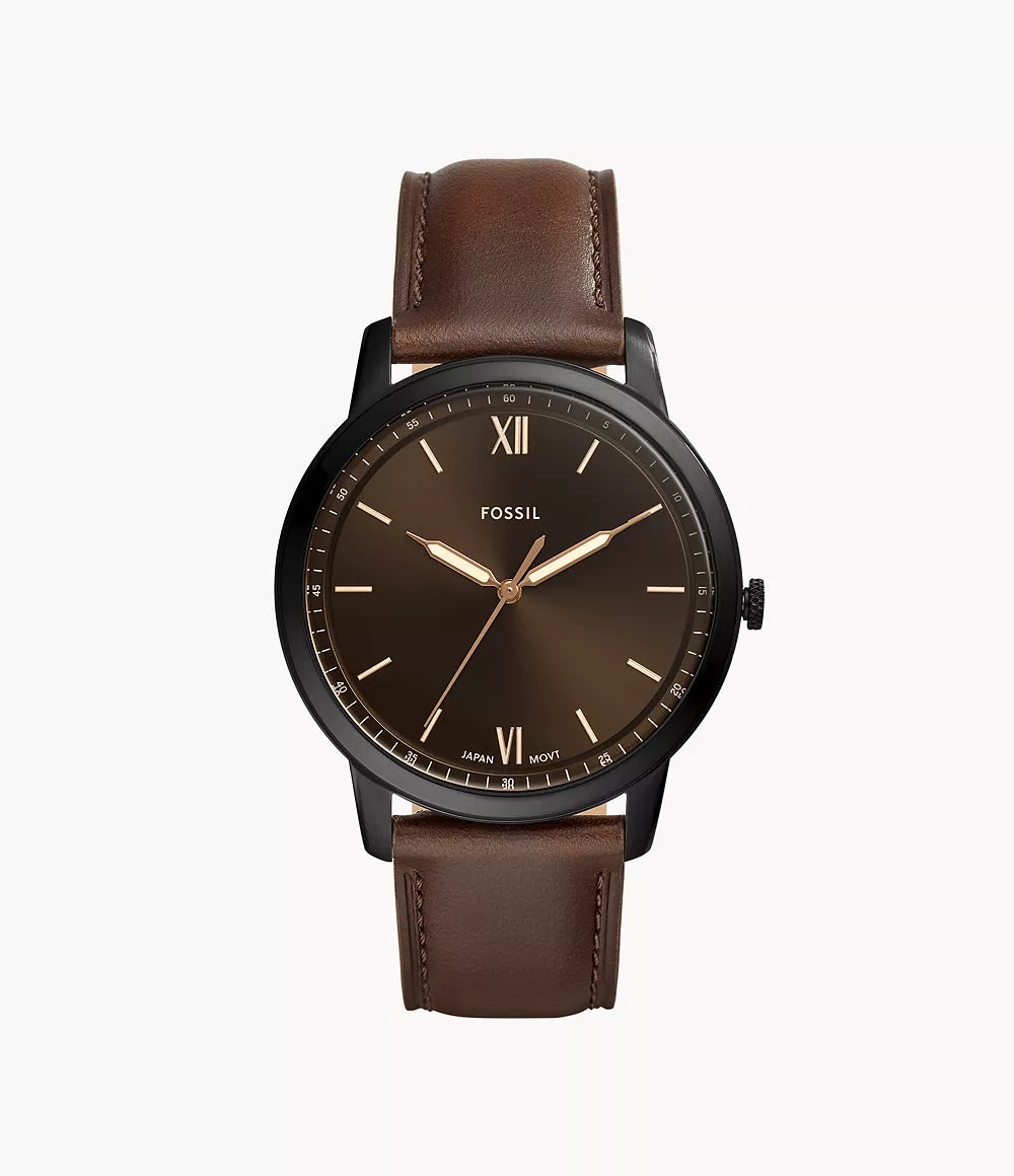 Fossil 44mm Minimalist Three-Hand Brown Leather Watch