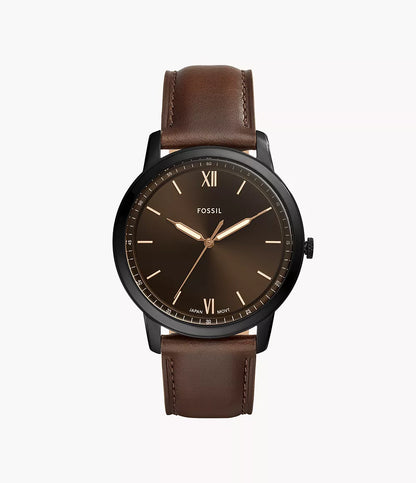 Fossil 44mm Minimalist Three-Hand Brown Leather Watch