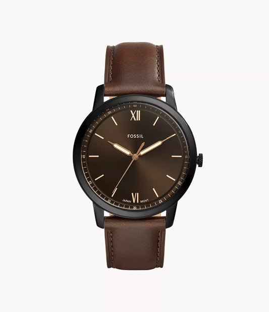 Fossil 44mm Minimalist Three-Hand Brown Leather Watch
