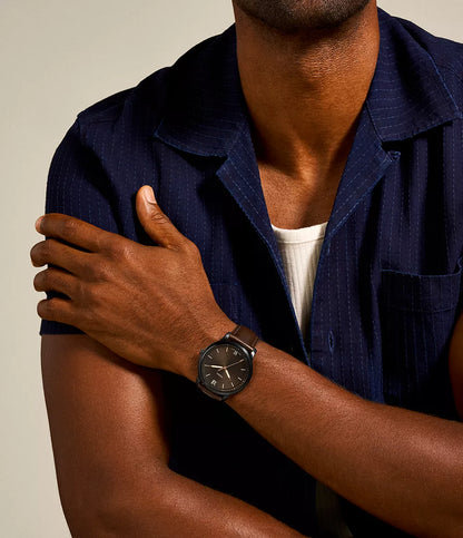 Fossil 44mm Minimalist Three-Hand Brown Leather Watch