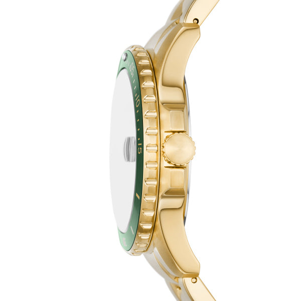 Fossil 42mm Fossil Blue Dive Three-Hand Date Gold Tone Stainless Steel Watch