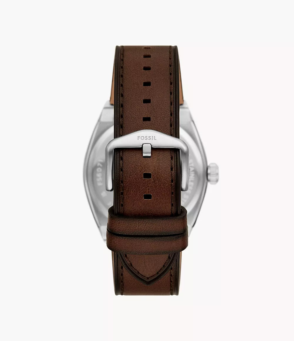 Fossil 42mm Everett Three-Hand Date Brown Leather Strap Watch