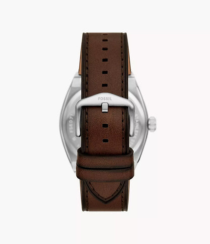 Fossil 42mm Everett Three-Hand Date Brown Leather Strap Watch