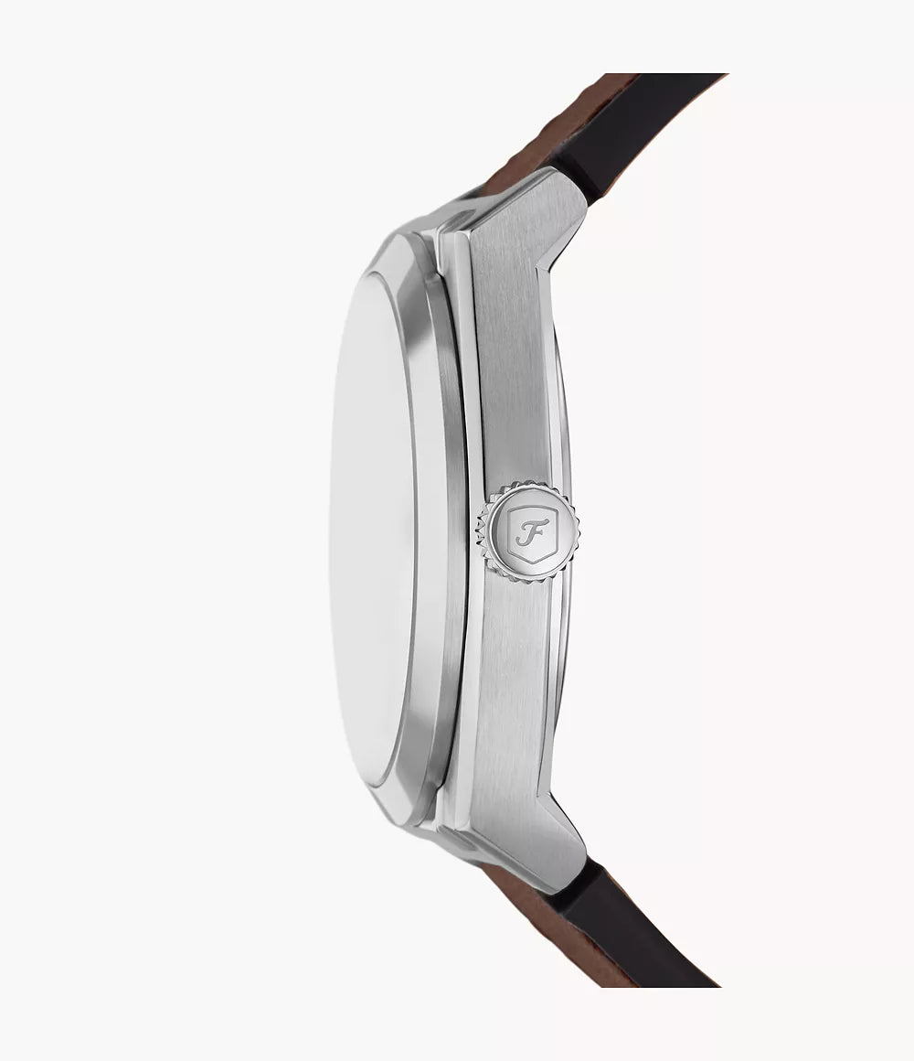 Fossil 42mm Everett Three-Hand Date Brown Leather Strap Watch