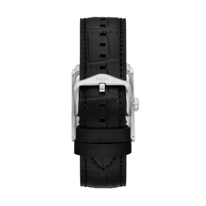 Fossil 30mm Carraway Three-Hand Black Croco Leather Strap Watch