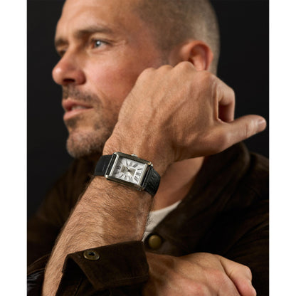 Fossil 30mm Carraway Three-Hand Black Croco Leather Strap Watch