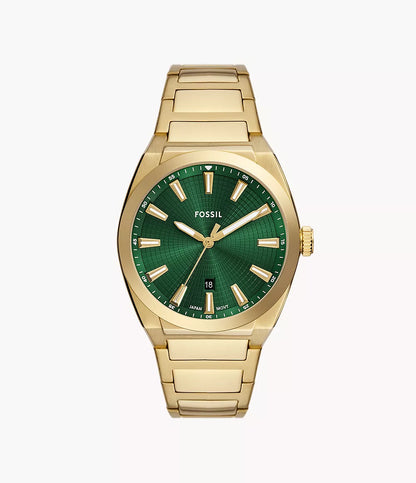 Fossil 42mm Everett Three-Hand Date Gold Tone Stainless Steel Watch