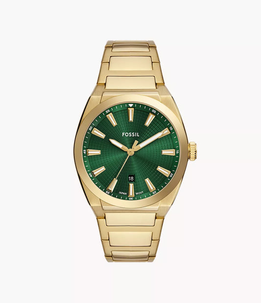 Fossil 42mm Everett Three-Hand Date Gold Tone Stainless Steel Watch