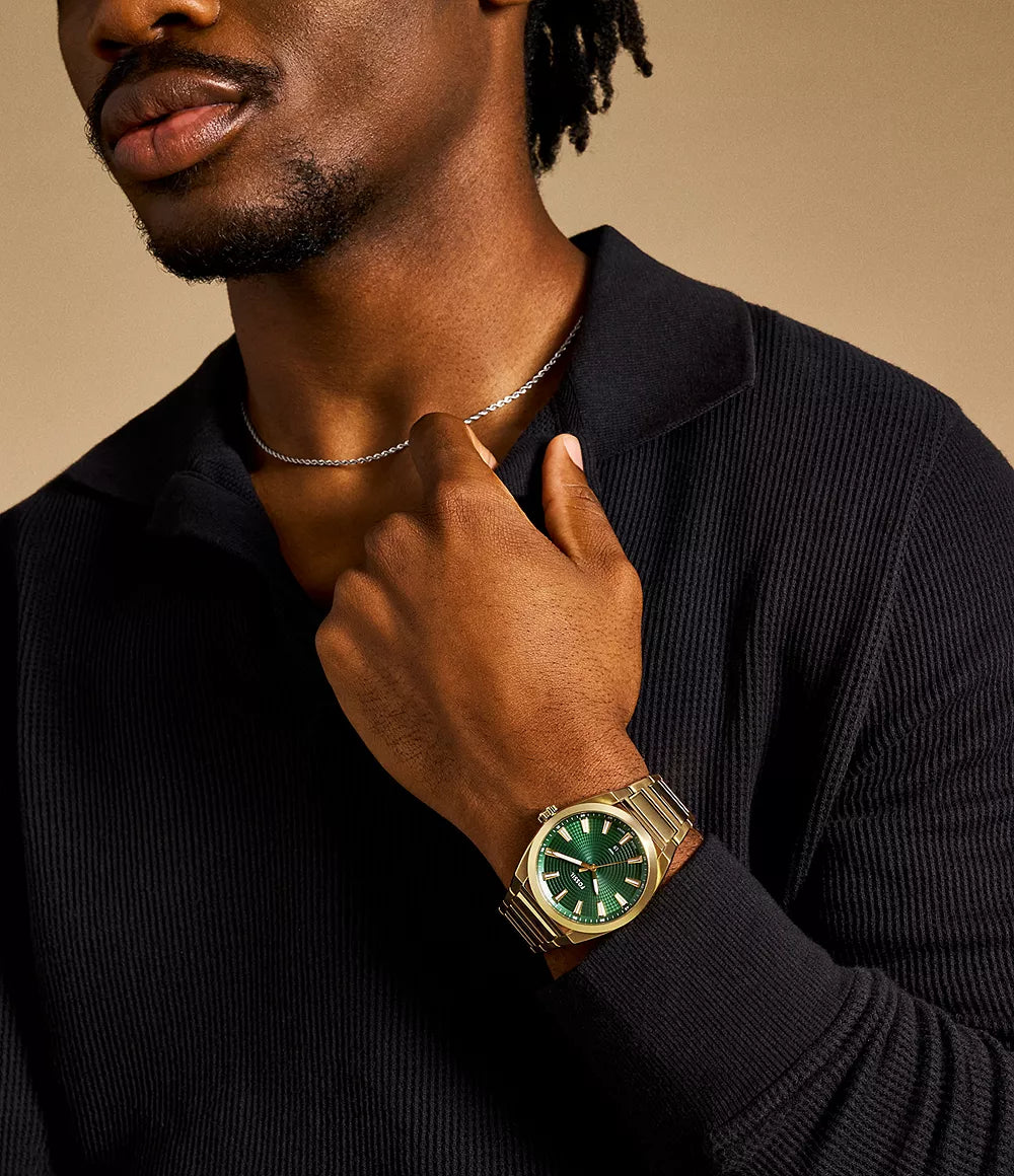 Fossil 42mm Everett Three-Hand Date Gold Tone Stainless Steel Watch