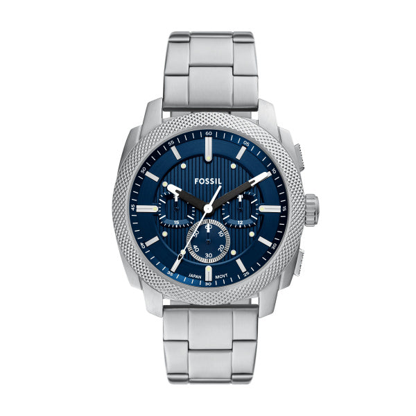 Fossil 44mm Machine Chronograph Blue Dial Stainless Steel Watch