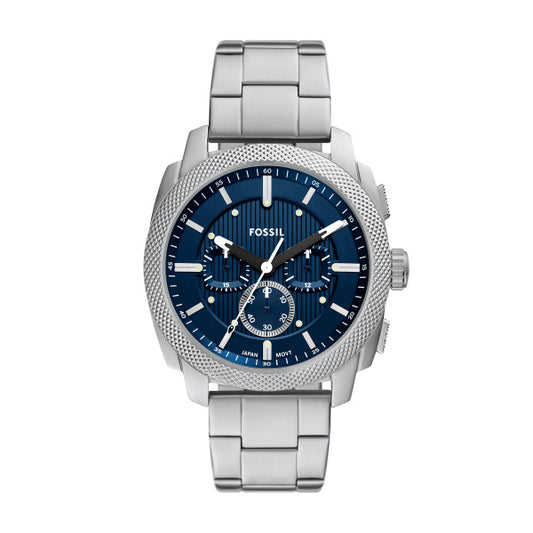 Fossil 44mm Machine Chronograph Blue Dial Stainless Steel Watch