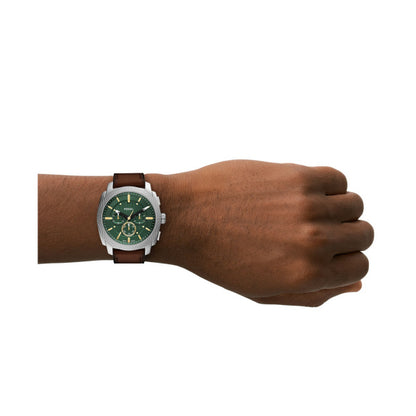 Fossil 44mm Machine Chronograph Green Dial Brown Leather Strap Watch