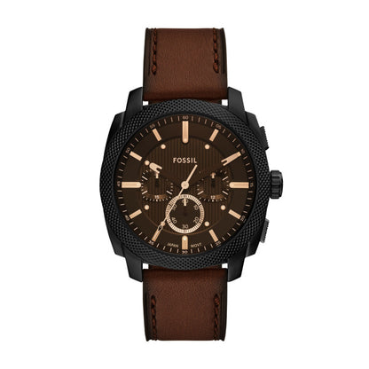 Fossil 44mm Machine Chronograph Brown Leather Strap Watch