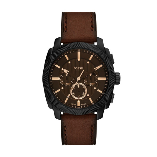 Fossil 44mm Machine Chronograph Brown Leather Strap Watch