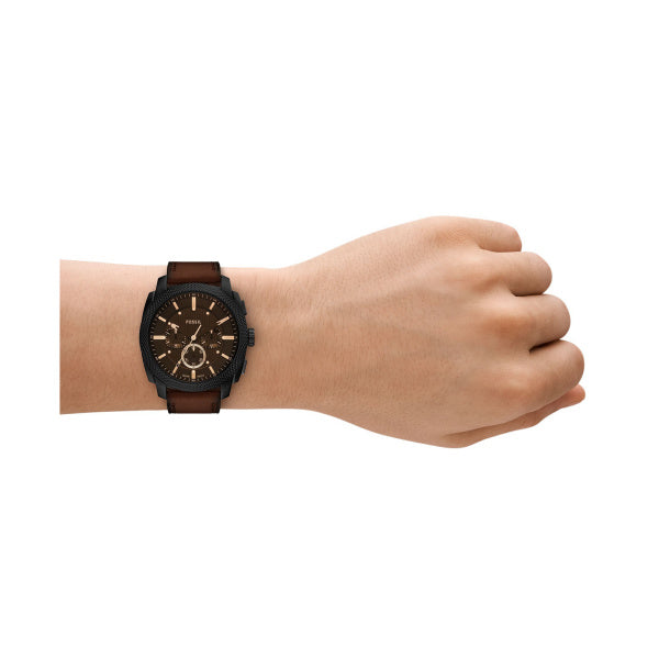 Fossil 44mm Machine Chronograph Brown Leather Strap Watch