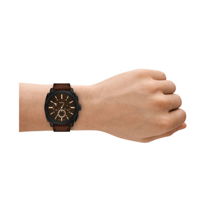 Fossil 44mm Machine Chronograph Brown Leather Strap Watch
