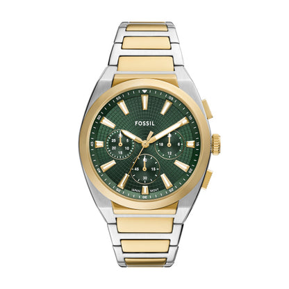 Fossil 44mm Everett Chronograph Green Dial Two-Tone Stainless Steel Watch