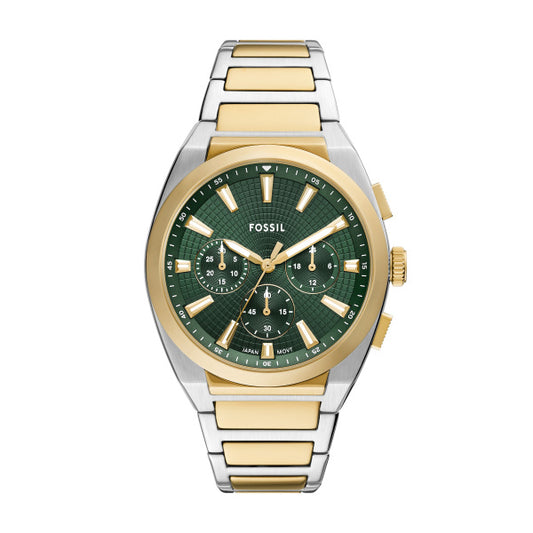 Fossil 44mm Everett Chronograph Green Dial Two-Tone Stainless Steel Watch
