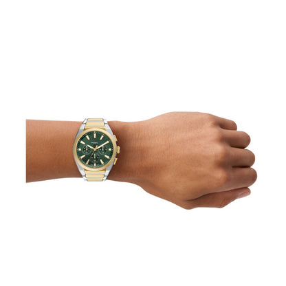 Fossil 44mm Everett Chronograph Green Dial Two-Tone Stainless Steel Watch