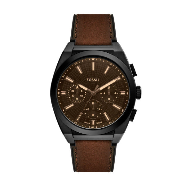 Fossil 44mm Everett Chronograph Brown Leather Watch
