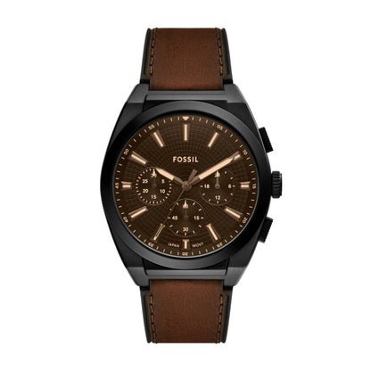 Fossil 44mm Everett Chronograph Brown Leather Watch