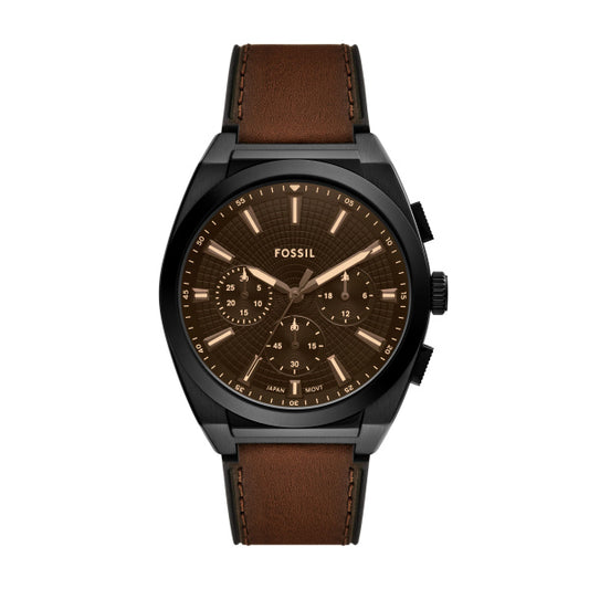 Fossil 44mm Everett Chronograph Brown Leather Watch