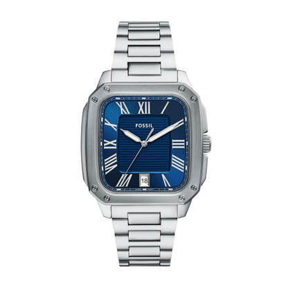 Fossil 42mm Crosby Three-Hand Date Blue Dial Stainless Steel Watch
