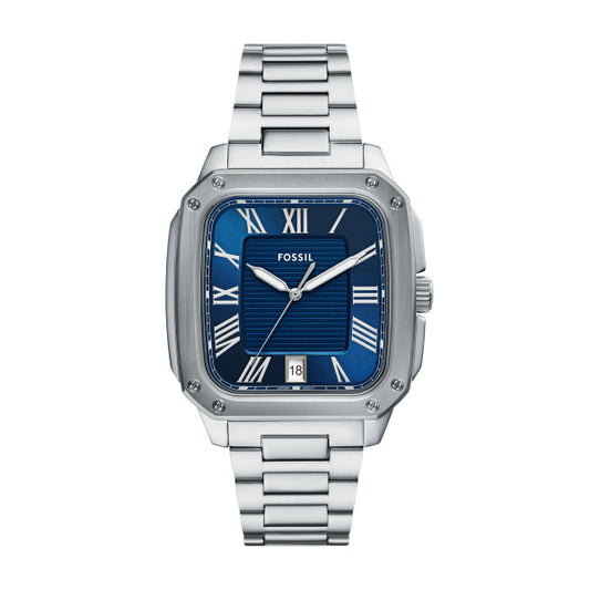 Fossil 42mm Crosby Three-Hand Date Blue Dial Stainless Steel Watch