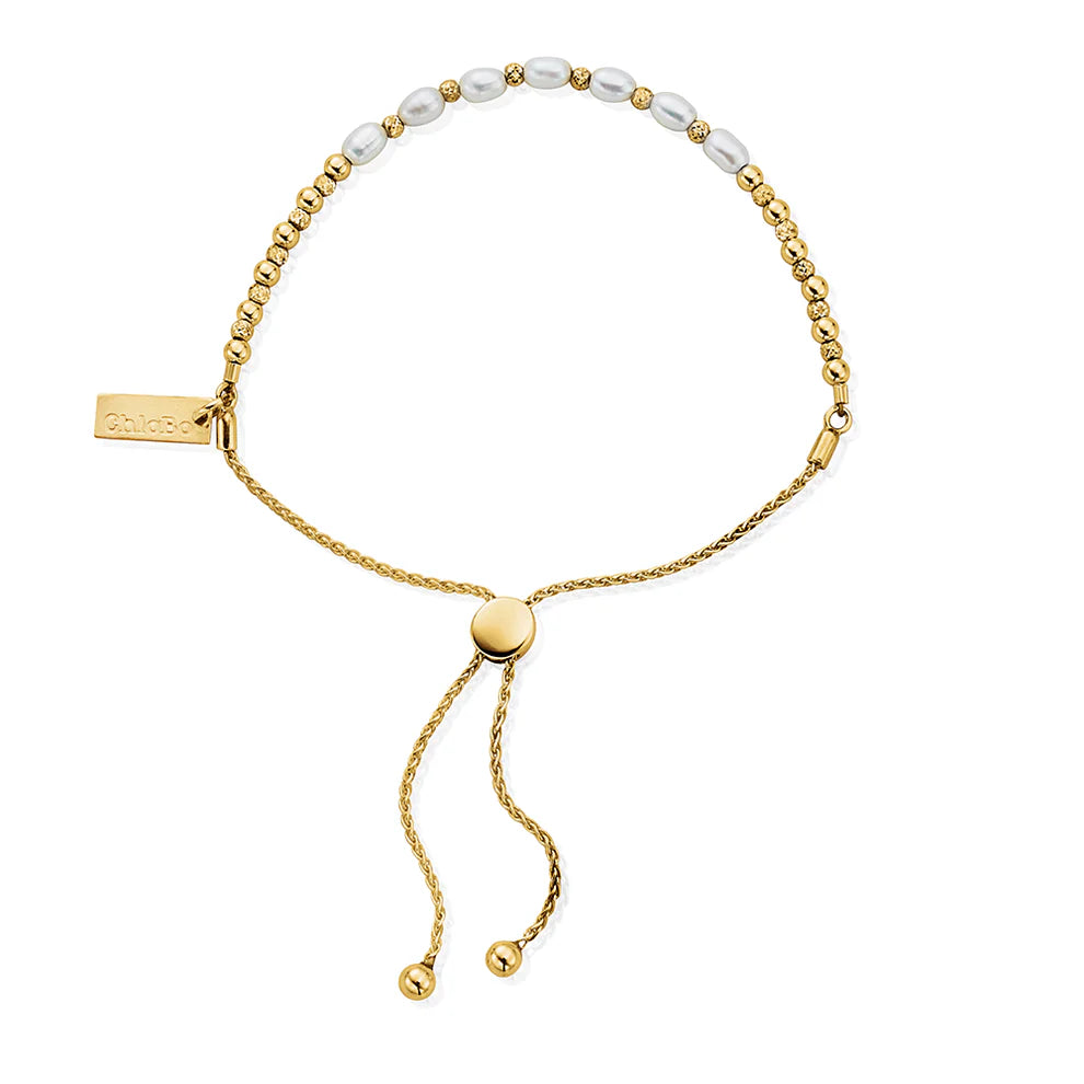 ChloBo Yellow Gold Plated Cherished Moments Freshwater Pearl Adjustable Bracelet