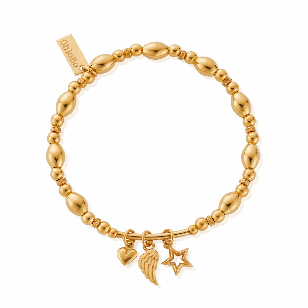 ChloBo Yellow Gold Plated Hope & Wisdom Charm Bracelet